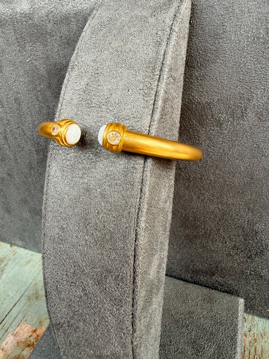 JULIE VOS Gold with White Gem Accent Bangle