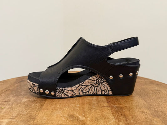 Corky's Black-Floral wrap wedge