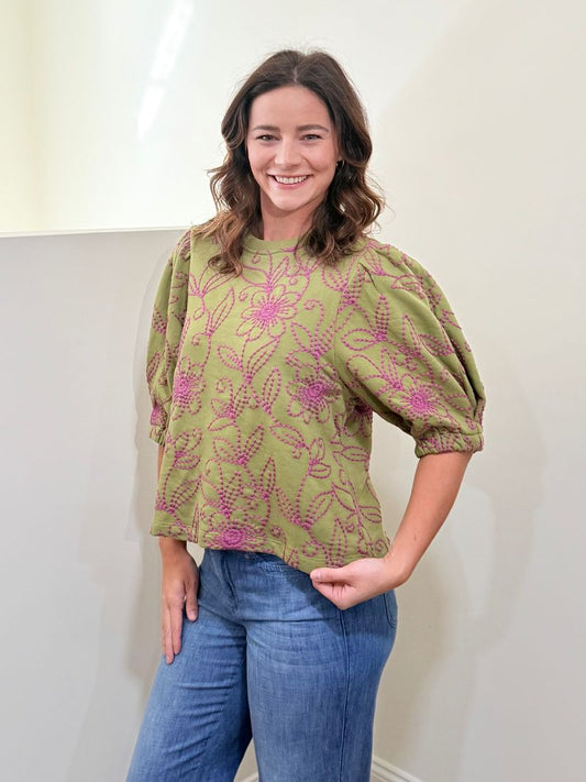 IVY JANE - Quilted Flower Embroidered Blouse