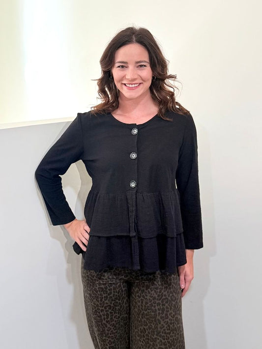 SNAPDRAGON & TWIG - Black Quarter Sleeve With Ruffles