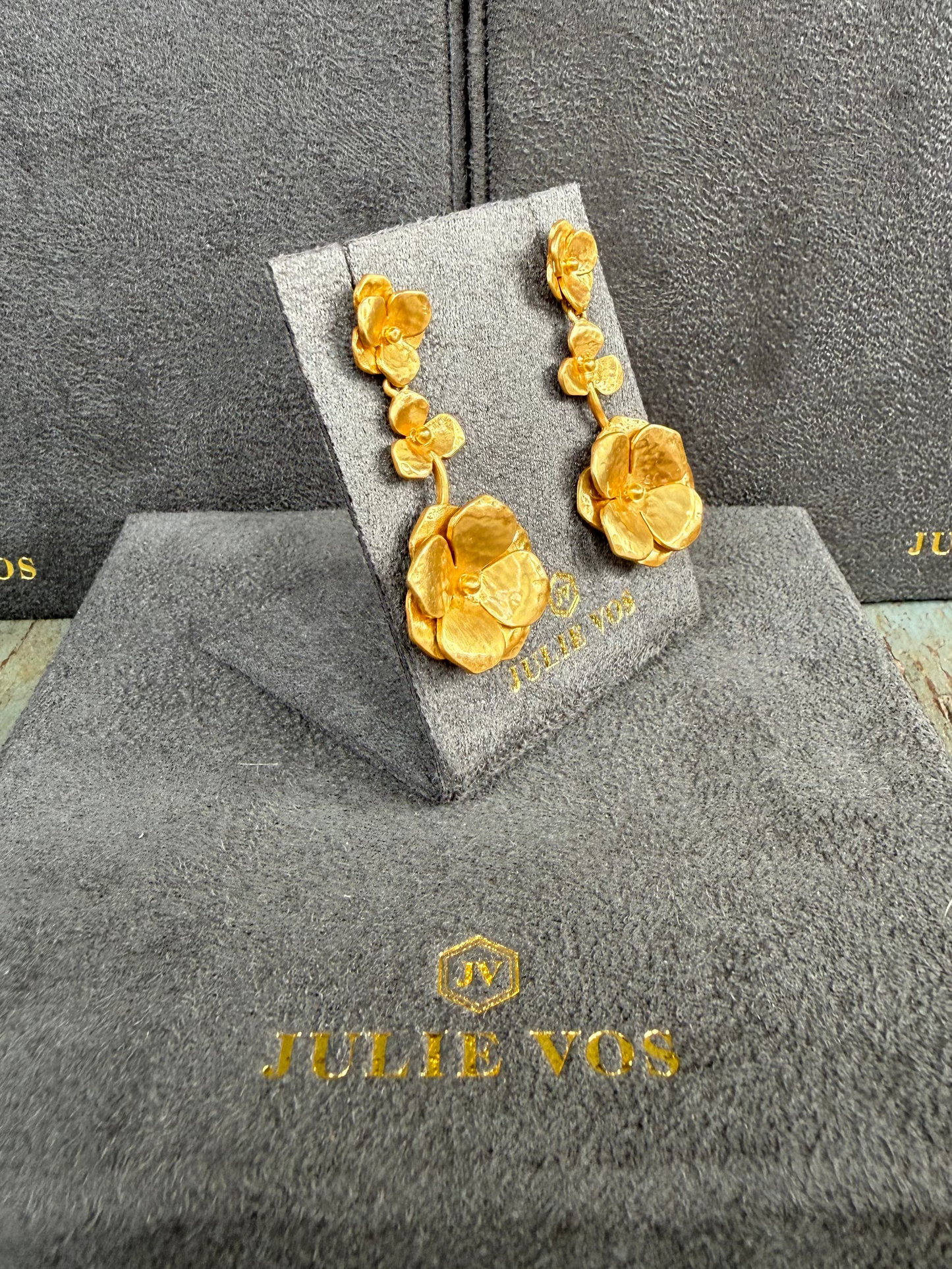 JULIE VOS Gold Flower Dangle Earring