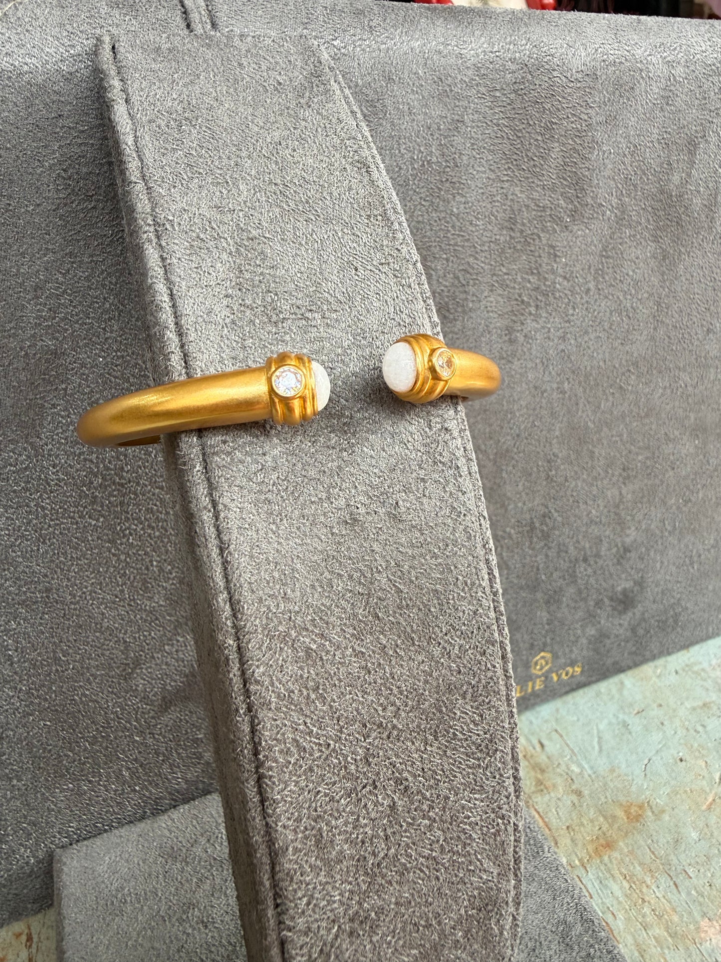 JULIE VOS Gold with White Gem Accent Bangle