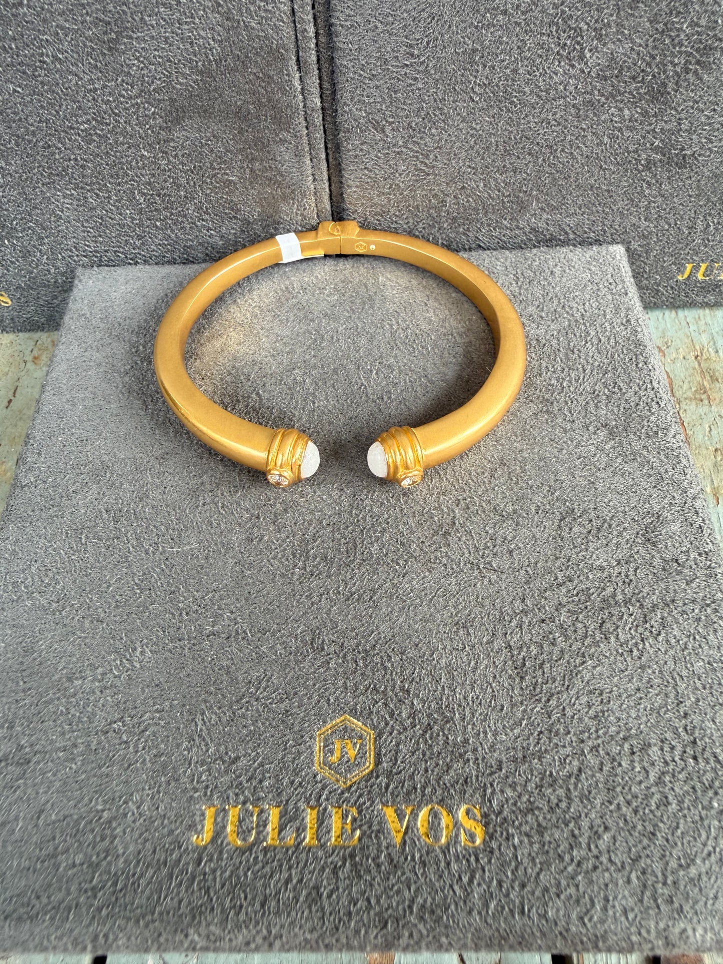 JULIE VOS Gold with White Gem Accent Bangle