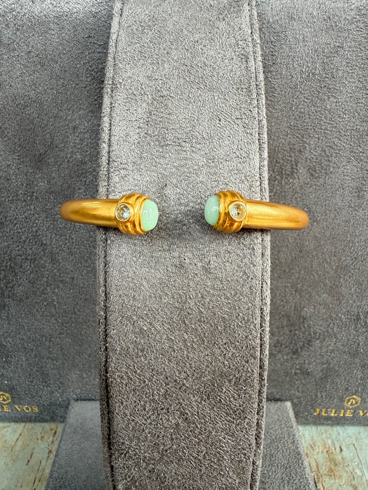 JULIE VOS Gold with Ocean Blue Gem Accent Bangle
