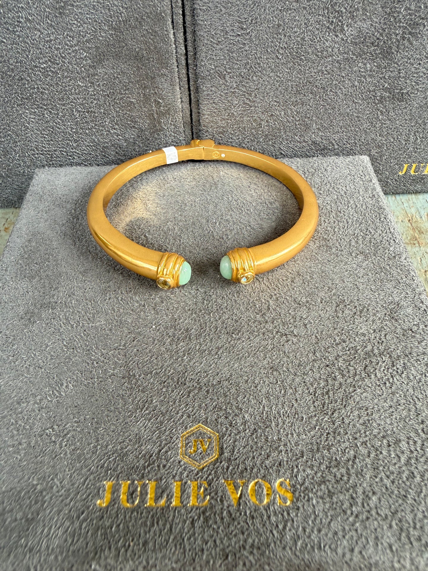 JULIE VOS Gold with Ocean Blue Gem Accent Bangle