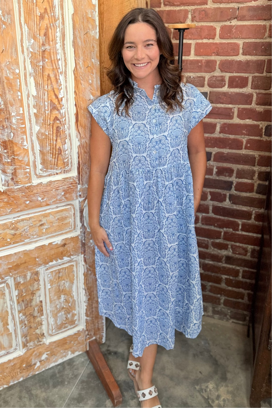 UNCLE FRANK Blue Linen Maxi Dress