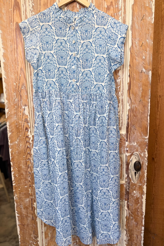 UNCLE FRANK Blue Linen Maxi Dress