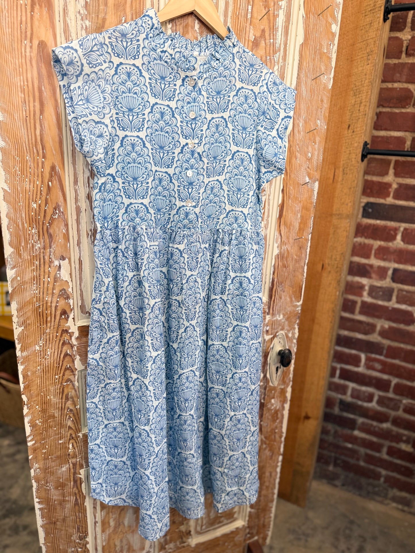 UNCLE FRANK Blue Linen Maxi Dress