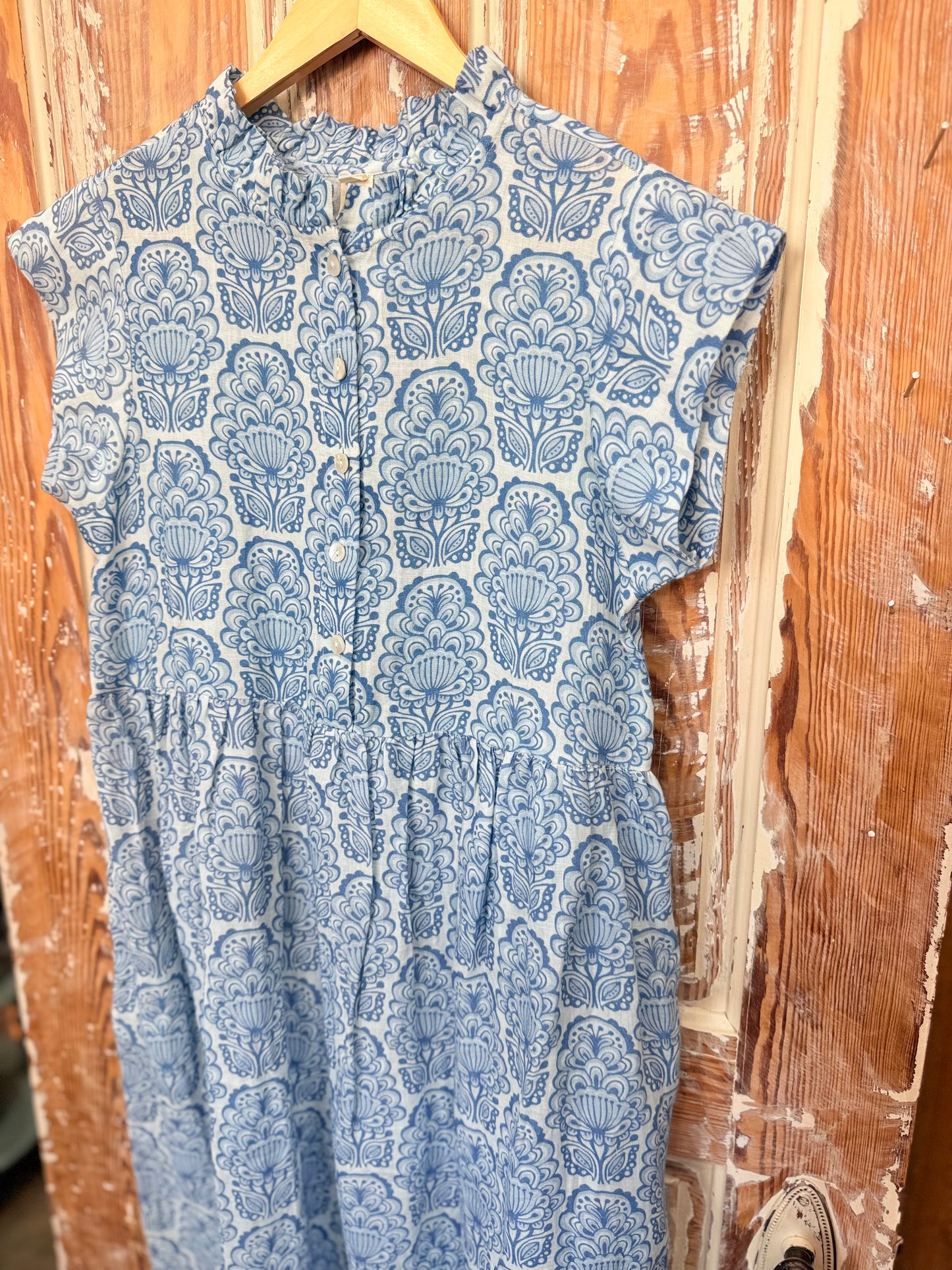 UNCLE FRANK Blue Linen Maxi Dress