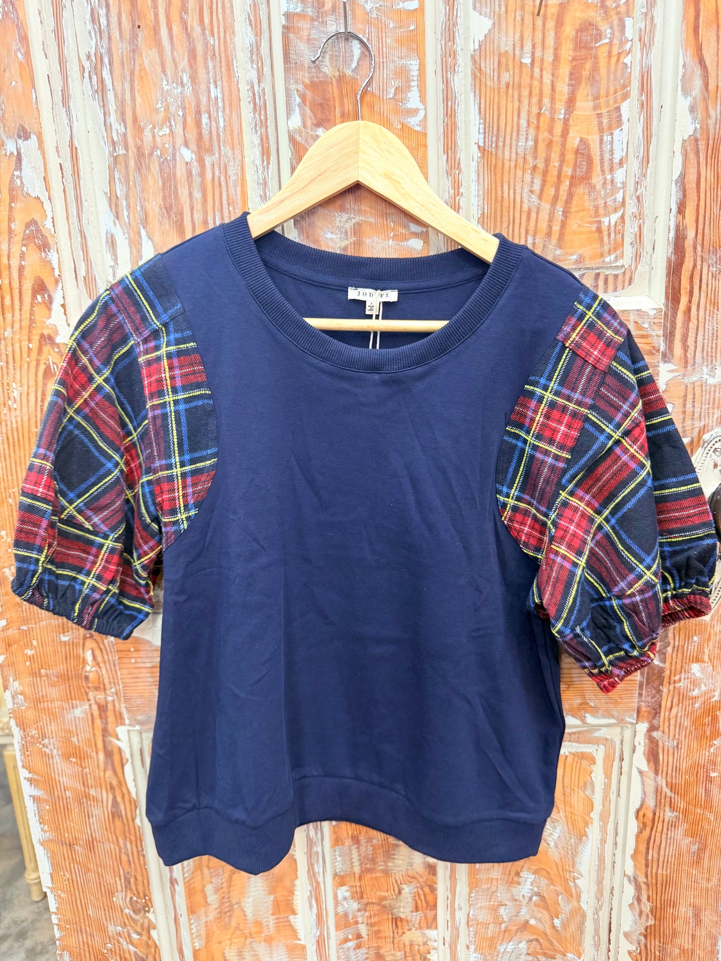 JODIFL Plaid Puffer Sleeve Top