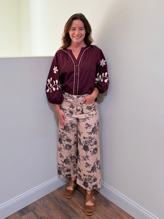 ENTRO - Taupe Flowered Pants