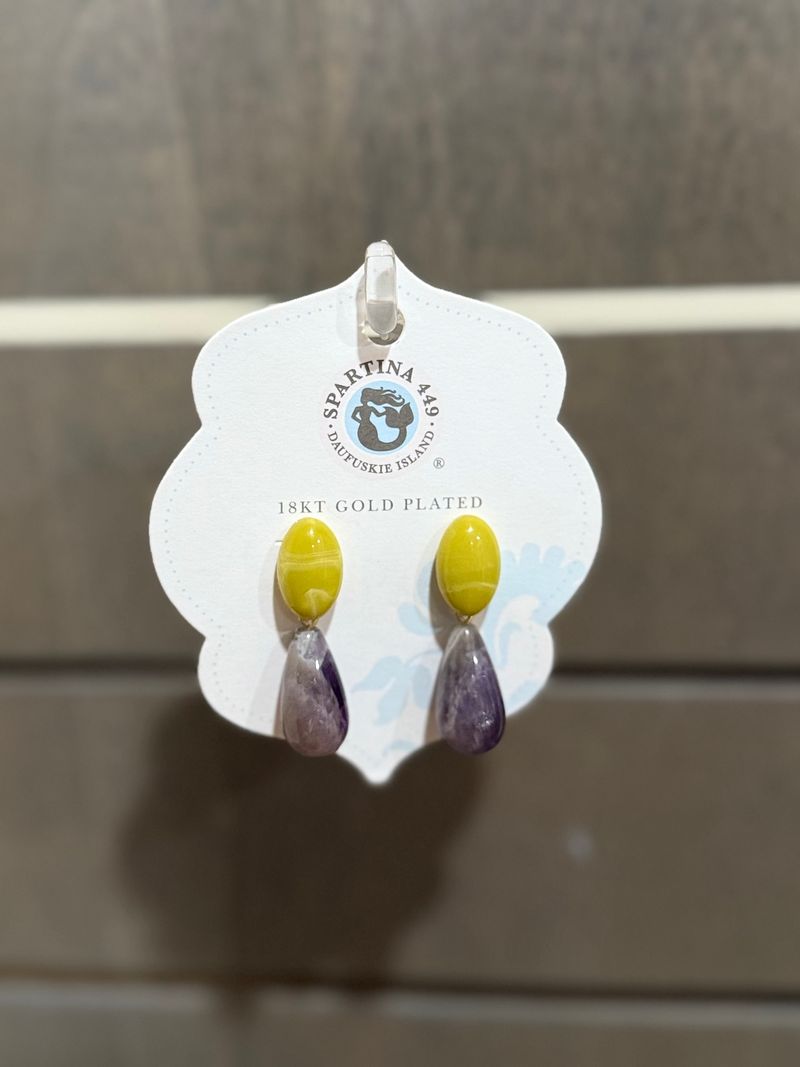 SPARTINA Yellow and purple marble drop earrings